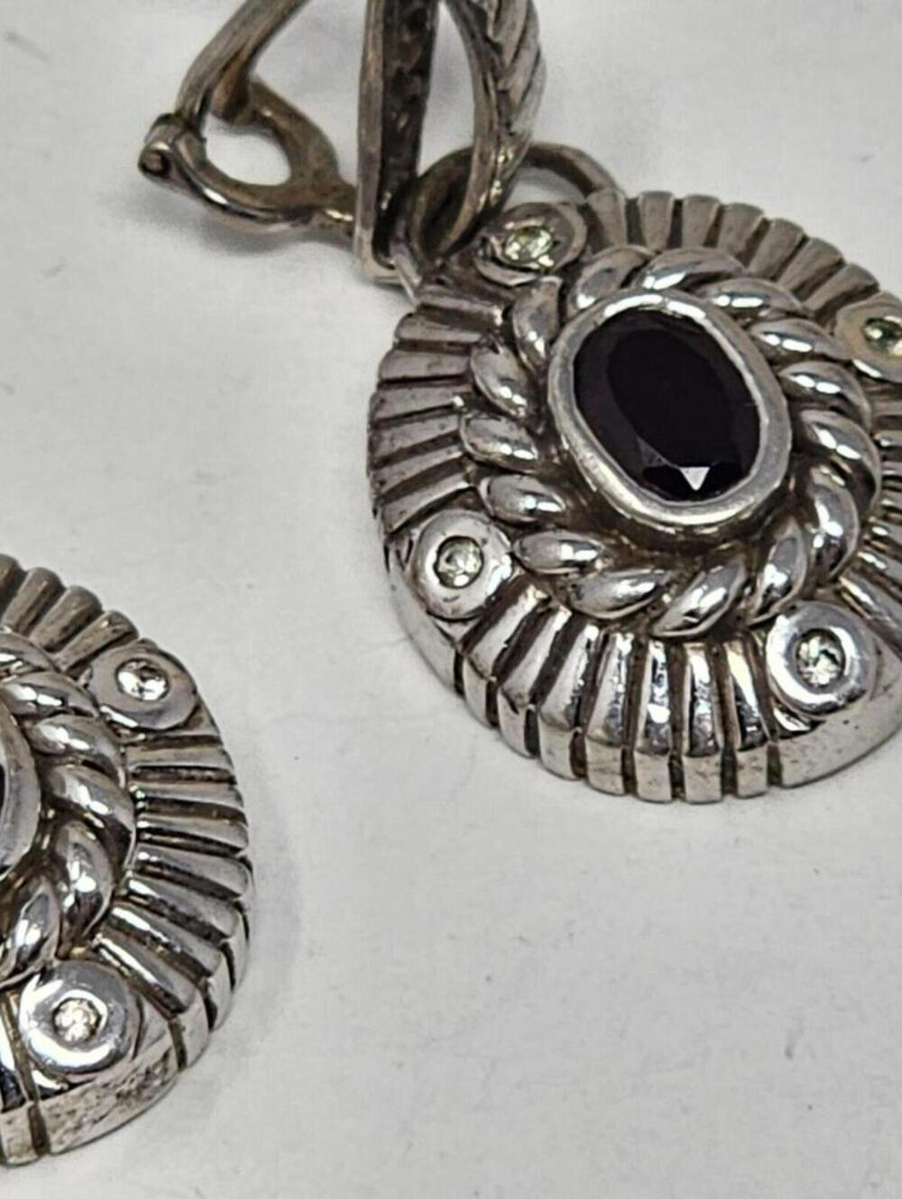 Antique Art Deco Sterling Garnet & Diamond Accent Earrings - Picture 12 of 14